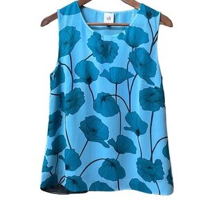 Cabi Tank Top Sleeveless Blouse Blue w/ Turquoise Flowers Women’s Size Small
